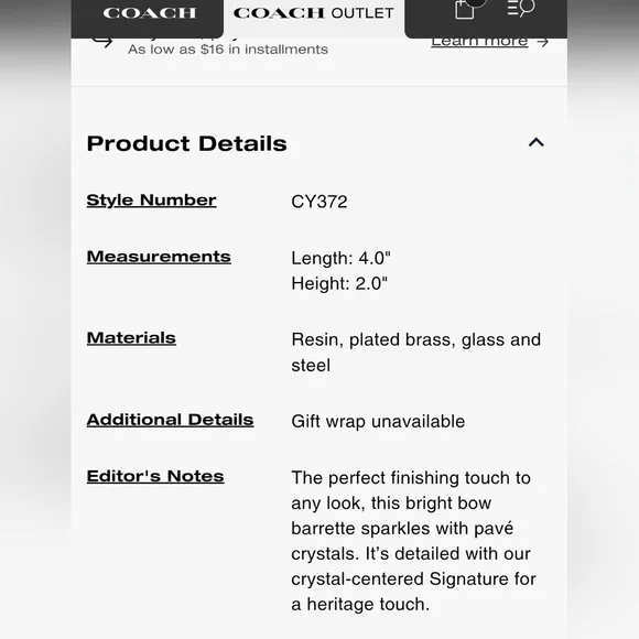 Coach Yellow Crystal Bow Barrette Hair Pin - Picture 5 of 5